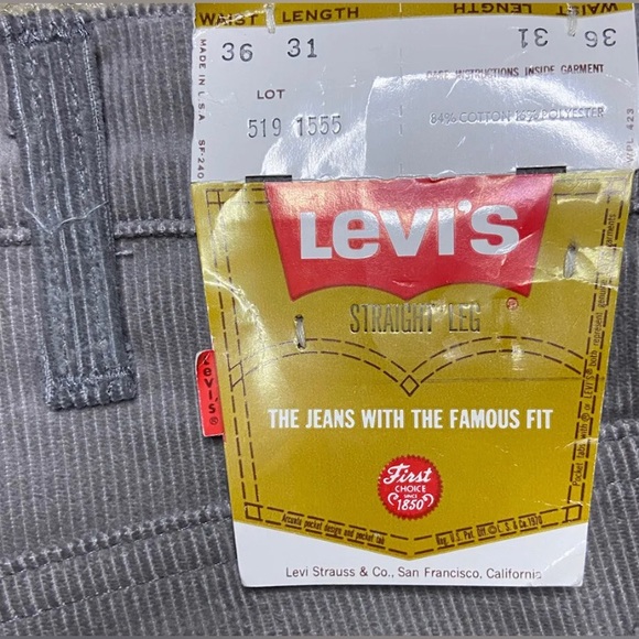 Levi’s 519 1555 Whitetab StraightLeg Corduroy pants~ 1979 Deadstock VTG 36X31 - Picture 8 of 12